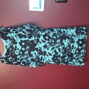 Ladies open sleeve dress. Aqua blue and black